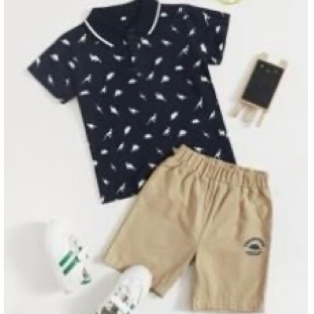 Dinosaur Print Kids Polo Shirt and shorts coord set 6Y